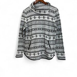 T by Talbots Womens Sweater Tops Medium Black Geometric Design Mock Neck Knit